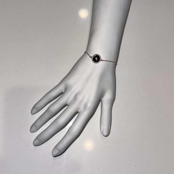 EYLAND Anthropologie 9k gold black evil eye chain layering delicate bracelet - Picture 2 of 3